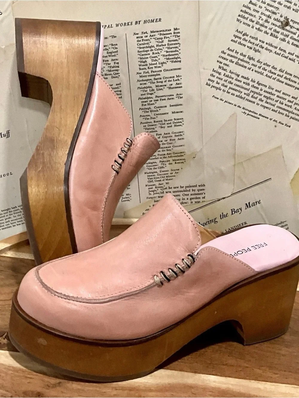 Free People Stitch Time On Platform Mule Clog Blush Pink Leather Sample